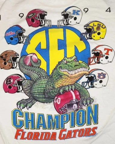 Vtg Florida Gators T Shirt Medium White 1994 SEC Champions Single Stitch Oneita Cover