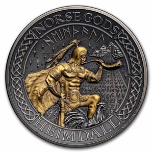 Heimdall The Norse Gods 2 oz Antique Silver Coin 1$ Cook Islands 2022 Low COA - Picture 1 of 5