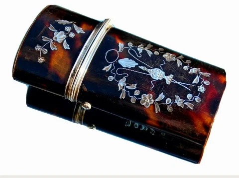 STUNNING 18th CENTURY INLAID SILVER PIQUE  Faux TORTOISESHELL ETUI BOX CASE Cover