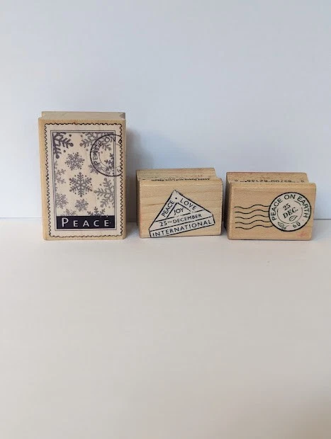 Juego de 3 estampillas postales de goma de madera Hero Arts de colección 2001 Foto 1 de 4