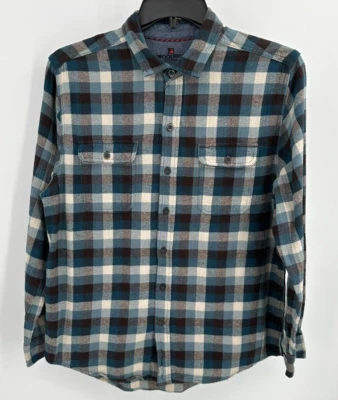 CAMISA DE FLANELA WOOLRICH BOTÃO FRONTAL Masculina Tamanho G (Adequado Como Um Médio) Preta/Azul Marinho - Imagem 1 de 4