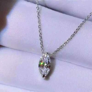 14K White Gold Plated 1.90Ct Marquise Cut Lab Created Diamond Women Gift Pendant - Picture 1 of 5