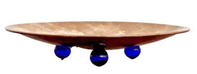 Art Deco Machine Age Silver Cobalt Blue Glass Footed Vessel Bowl Dish Vtg Rare - Image 1 of 4