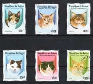 GUINEE 1998 CATS GATOS CHATS KATZE DOMESTICATED ANIMALS FAUNA STAMPS CTO - Picture 1 of 1