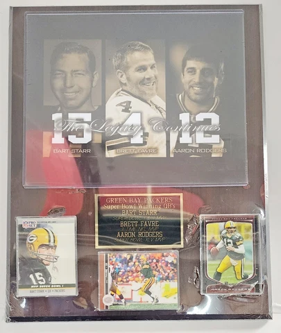 NFL Green Bay Packers Super Bowl Winning QB's Photo & Cards 15x12 Wood Plaque Cover