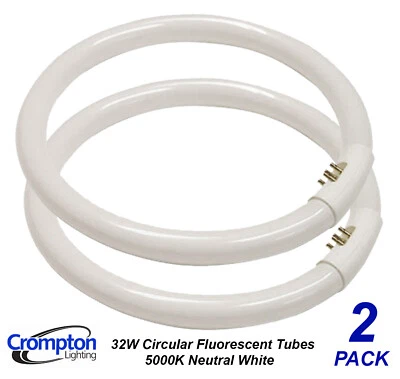 2 x 32W T9 Circular Fluorescent Tubes Lamps 5000K Neutral White Triphosphor - Image 1 of 2
