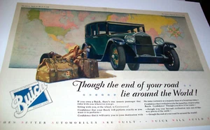 1928 Buick Berlina mid-size-mag centerfold auto pubblicità-mappa del mondo-viaggio-"Fine strada" - Foto 1 di 1