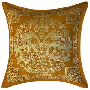 Copricuscino etnico senape 12 x 12 jacquard elefante copricuscino con cerniera - Foto 1 di 3