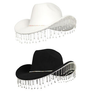 Western Cowboy Cowgirl Hat Bling Rhinestone Fringe Hat,Costumes Props Halloween