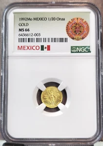 1992 MEXICO 1/20 ONZA GOLD LIBERTAD NGC MS 66 RARE BEAUTIFUL GEM BU COIN 1/20 OZ - Picture 1 of 3