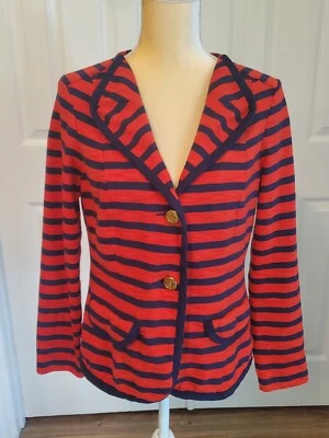 Blazer CAbi Rojo y Azul Marino Algodón Tejido Sin Forro Mediano M Borde en Contraste Sin Cuello Foto 1 de 4