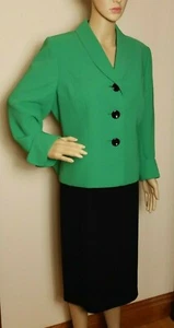 Skirt Suit Jones Wear Green Black 2 pc sz 14 Polyester Business Formal EUC - Picture 1 of 7