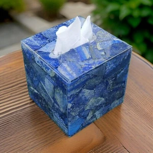 Caja de pañuelos de lapislázuli trabajo aleatorio hecho a mano servilletero decoración hogar y hotel - Imagen 1 de 8