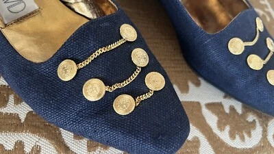 Mocasines Joan & David Talla 9 8 B Azul con Detalle Moneda Dorada Tacón de Lona Foto 1 de 4