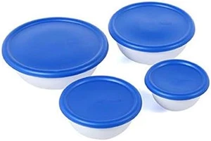 Plastic 8 Piece Covered Set Bowl, Multisize, White & Blue,2.5 Liters - Picture 1 of 1