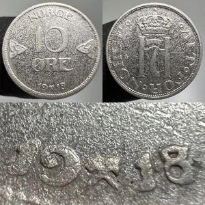 1918/7 Norway 10 Ore Silver Coin XF+ Details Overdate Variety Haakon VII - Picture 1 of 13
