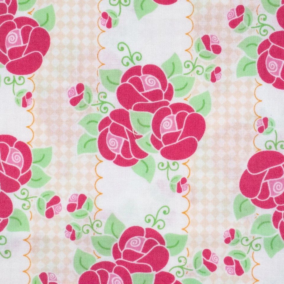 Lecien Happy Mochi Yum Yum Quilting Cotton Fabric Pink Roses Monica Solorio Snow - Image 1 of 4