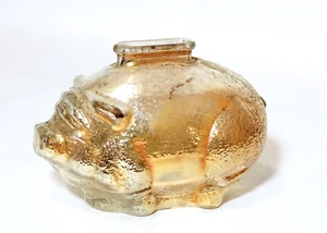 Vintage Piggy Bank Amber Iridescent Textured Glass - Picture 1 of 7