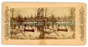 Yosemite California CA - BOTE DE REMOS EN EL LAGO ESPEJO - c1880s Stereoview - Imagen 1 de 2