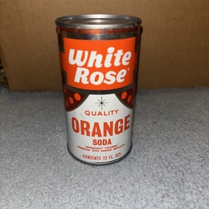 Vintage White Rose Orange Flat Top Soda Dose (Fabrik nicht gefüllt Fehler) - Bild 1 von 8