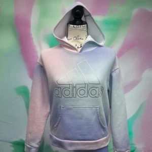 Adidas Gradient Pink Purple Green Silver Fleece Pullover Girl's Hoodie LG-14 - Picture 1 of 11