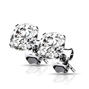 Cubic Zirconia Stud Earrings Implant Grade Titanium Hypoallergenic 2mm-7mm - Picture 1 of 1