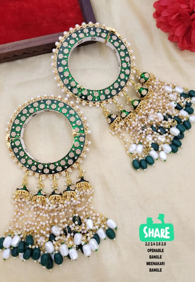 Brazalete Chapado en Oro Choora Brazaletes Par Novia India Bollywood Boda Joyería Foto 1 de 1