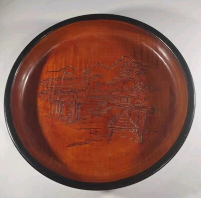 Bandeja para servir de madera japonesa tallada a mano con montaje Fuji Backgound ilustraciones Foto 1 de 4