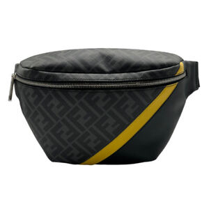 Auth FENDI Zucca Body Bag Waist Bag Grey/Black/Yellow PVC/Leather - z0403
