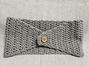 Handmade Button Crochet Earwarmer Headband Gray Small/Medium - Bild 1 von 5