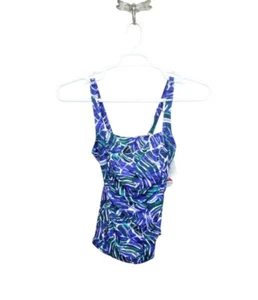 LL Bean Women's Mix and Match Swimwear Squareneck Tankini Blue Print Size 4 - Picture 1 of 10