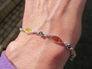 Bernstein Fossil Kristall Armband Natur Silber 925 drei Farbtöne zart Heilung - Bild 1 von 23