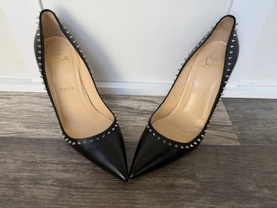 Christian Louboutin Pumps Heel Studded Patent Leather Black EU 38.5 8 US - Image 1 of 4