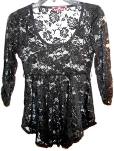 lack Rose Sheer Lace Top Boho Tunic Womens S - Picture 1 of 2