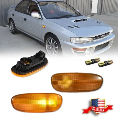 2X Luces de señalización laterales delanteras ámbar con bombillas LED para 93-01 Subaru Impreza GC GM GF Foto 1 de 4