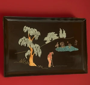Vintage Couroc Monterey Intarsien Golfer Serviertablett 15,25” x 10,5” - Bild 1 von 16