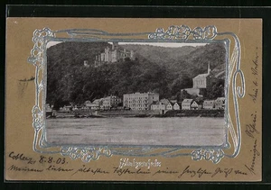 Passepartout-AK Stolzenfels, Ortsansicht mit Uferpartie  - Picture 1 of 2