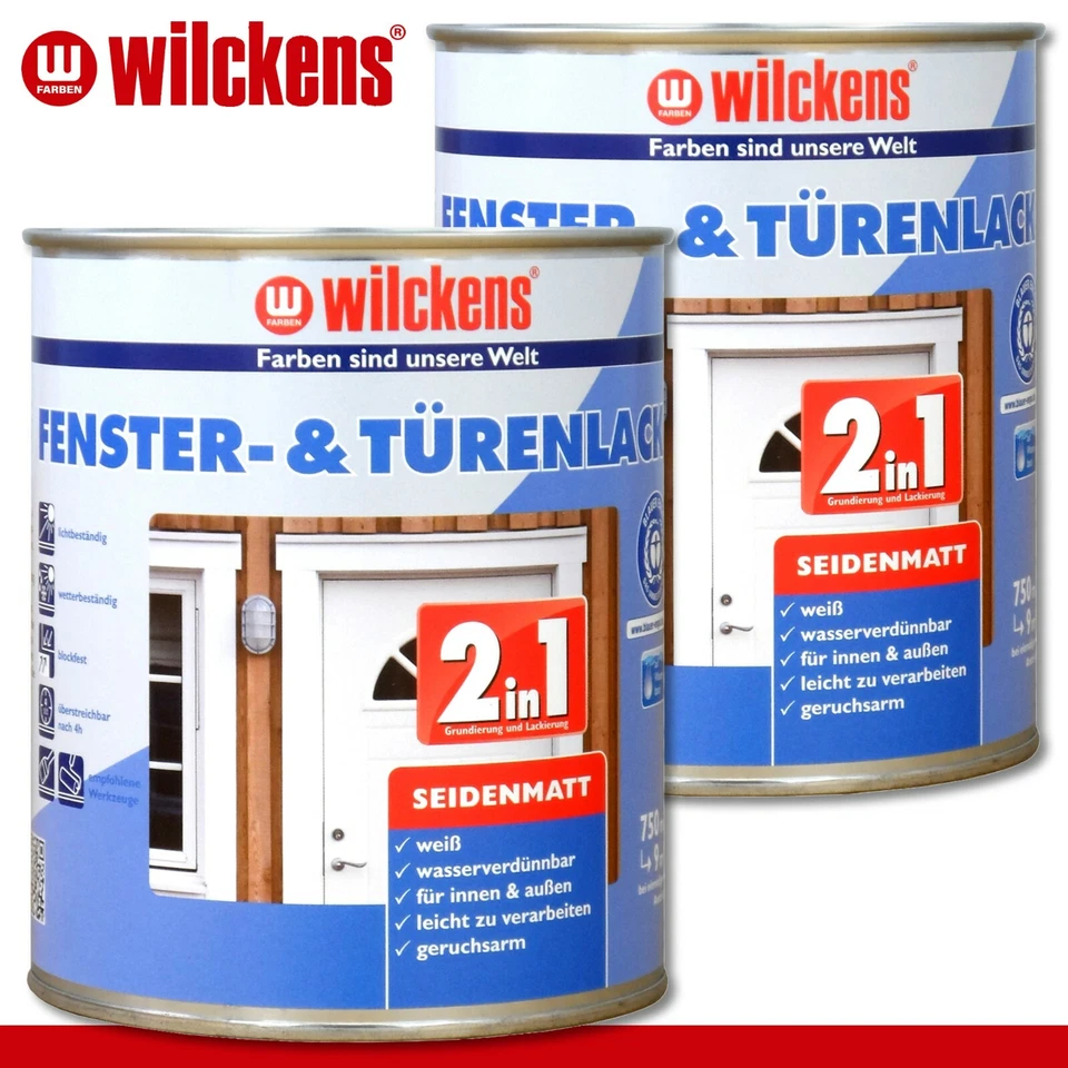 Wilckens 2 x 750 ml Türen & Fensterlack 2in1 seidenmatt Lackfarbe Sprühlack - Bild 1 von 1