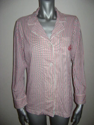 RALPH LAUREN SHIRT NIGHT GOWN SLIP PJ size L PINK WHITE STRIPES 100% COTTON - Image 1 of 4