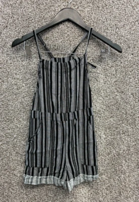Art Class Girls Shortalls Black/White Striped Chevron Short Overalls Girls 7/8 M - Image 1 of 4