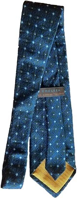 Chelsea By Robert Talbot 'Golden Eye' Geometric Print Blue Black  Handsewn Silk - Image 1 of 4