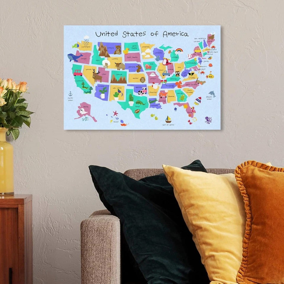 Oliver Gal Artist Co. Mapas Arte de Pared Lienzo ESTADOS UNIDOS Aprendizaje para Niños - EE. UU. Foto 1 de 4