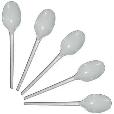 WHITE PLASTIC DESSERT SPOONS Cutlery Party Pack Wedding / Catering - 300 400 500 - Image 1 of 2