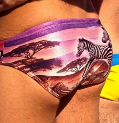 RARE AUSSIEBUM Swim brief suit 30 32 Zebras Africa speedo 1-of-a-kind - Image 1 of 4