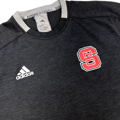 NC State Adidas Baseball Crew Neck Long Sleeve Pullover Men L Black Gray Logos - Image 1 of 4