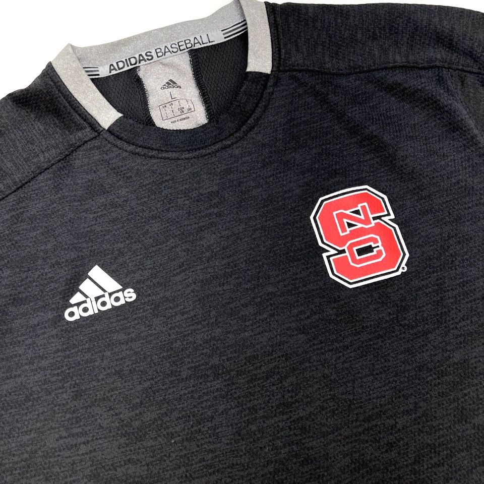 NC State Adidas Béisbol Cuello Redondo Manga Larga Pullover Hombres L Negro Gris Logotipos Foto 1 de 4