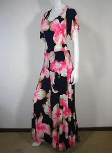 Groovy short sleeve maxi sweetheart neck dress size large blue pink floral - Picture 1 of 12