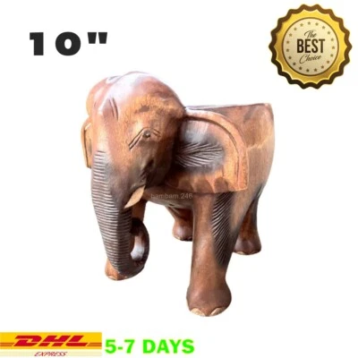 Wooden Elephant Chair 10" Hand Carved Solid Wood Stool Small Short Stool Gift So - Image 1 of 4