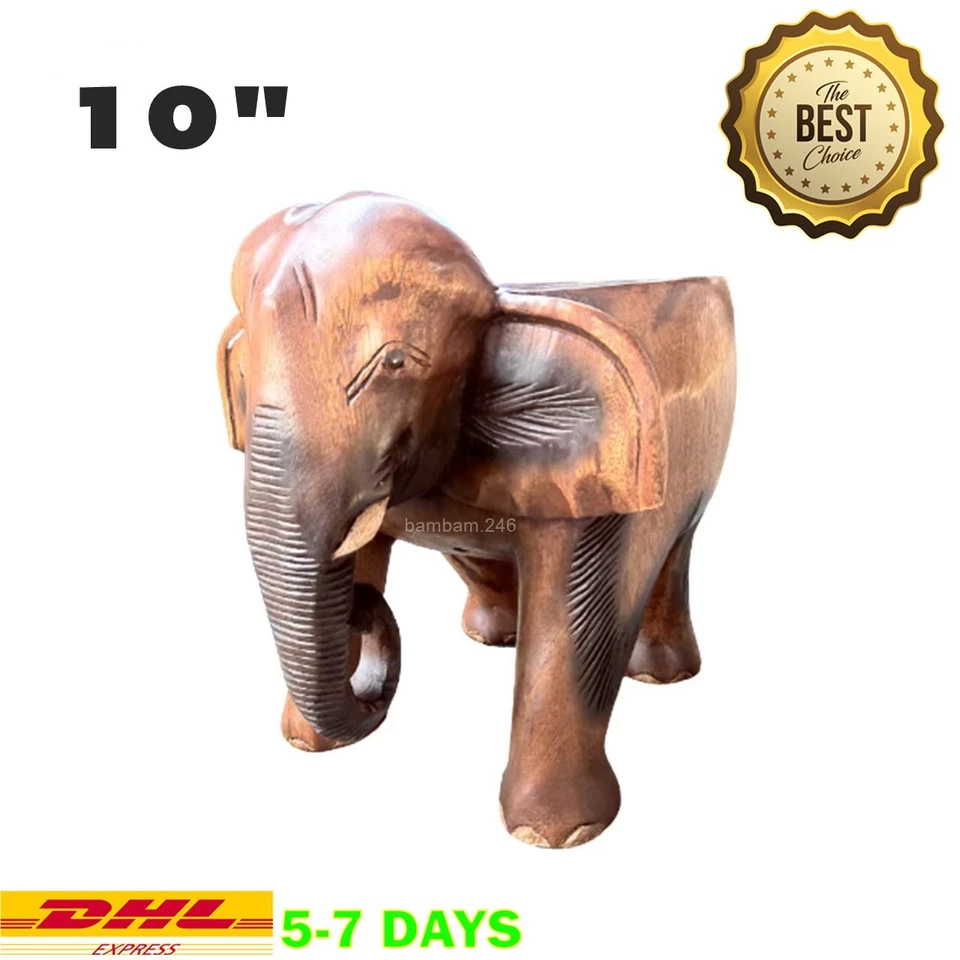 Wooden Elephant Chair 10" Hand Carved Solid Wood Stool Small Short Stool Gift So - Image 1 of 4
