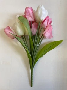 Bunch of 14 light pink white tulips Artificial Faux Flowers spring summer decor - Picture 1 of 1